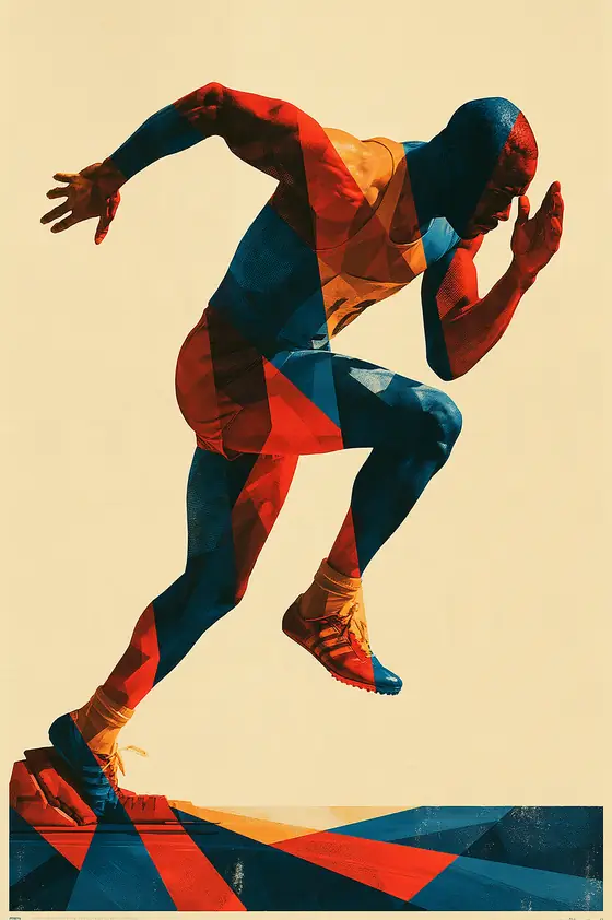A sprinter driving out of the blocks