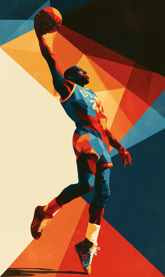 A basketball player rising for a dunk