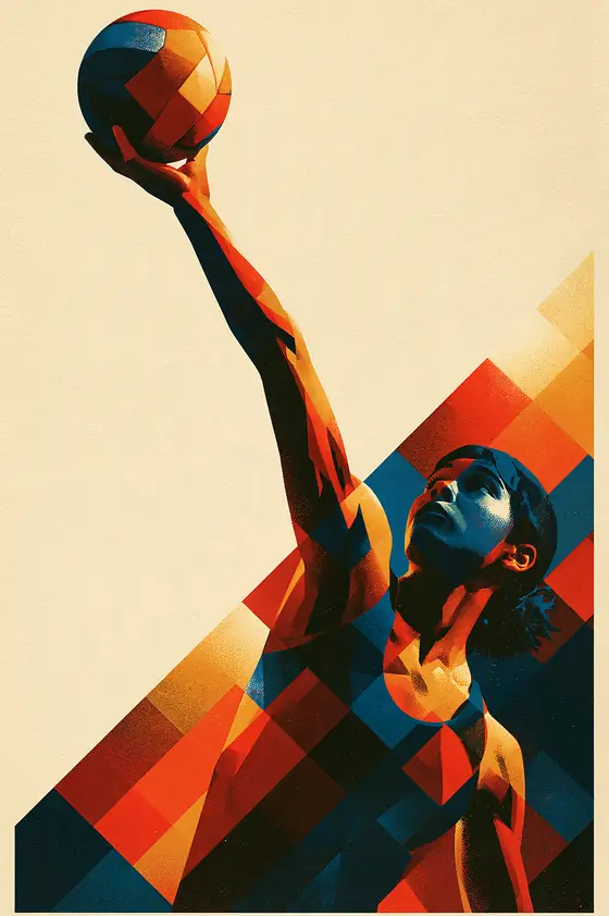 A throwball player releasing an overhead throw